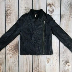 Free People Size 2 Black Faux Leather Moto Jacket